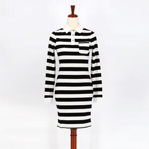 River Island Women White/Black College Stripe Jersey Casual Polo Dress Size US 2